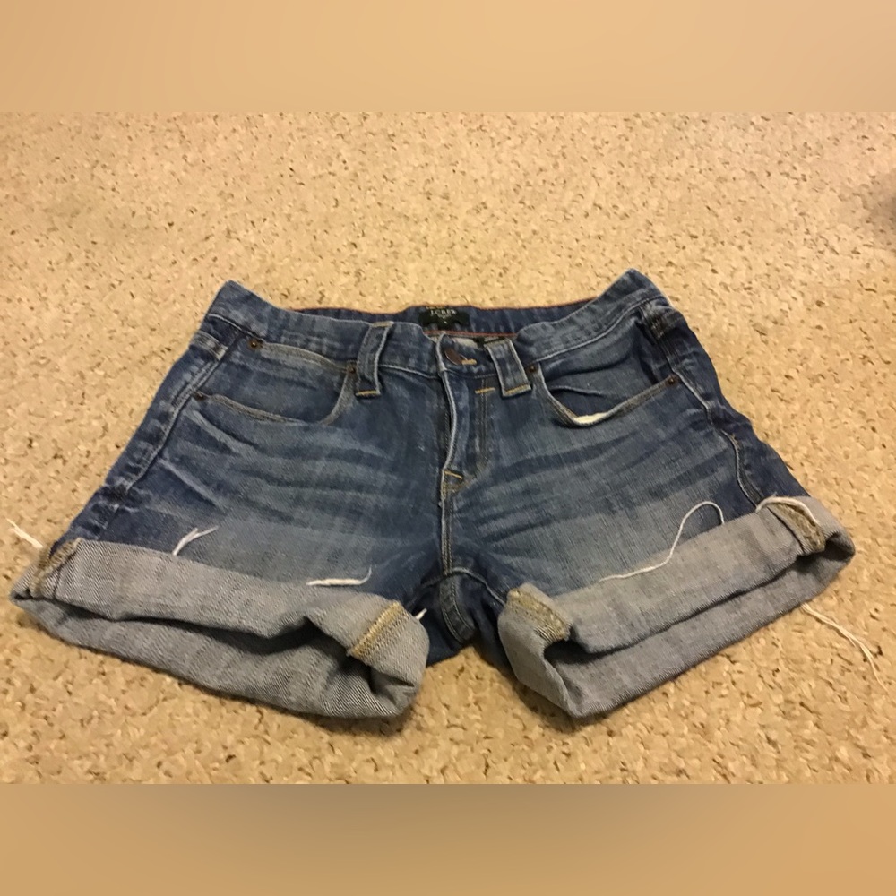 J CREW STRETCH DISTRESSED CUT OFF JEAN DENIM SHORTS SZ 0